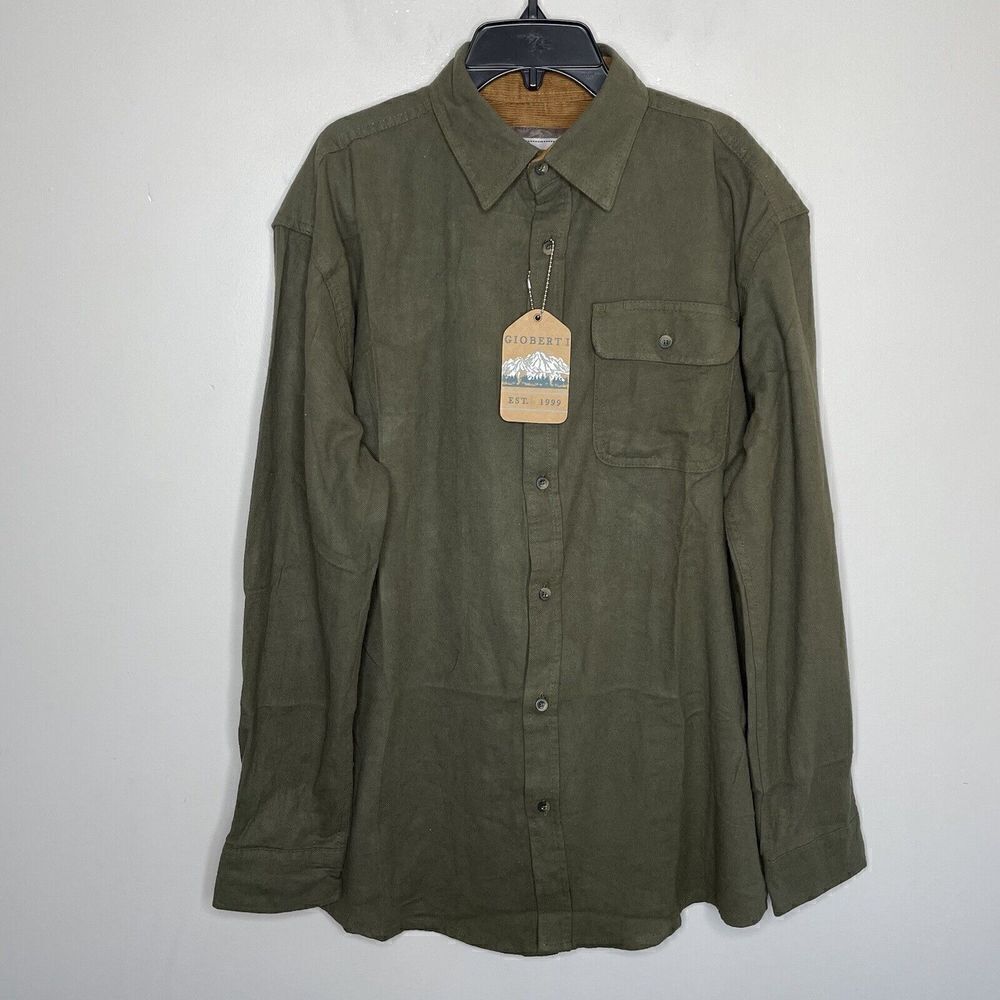 GIOBERTI Shirt Mens Medium M Button Up Flannel NEW Olive Green 100% Cotton